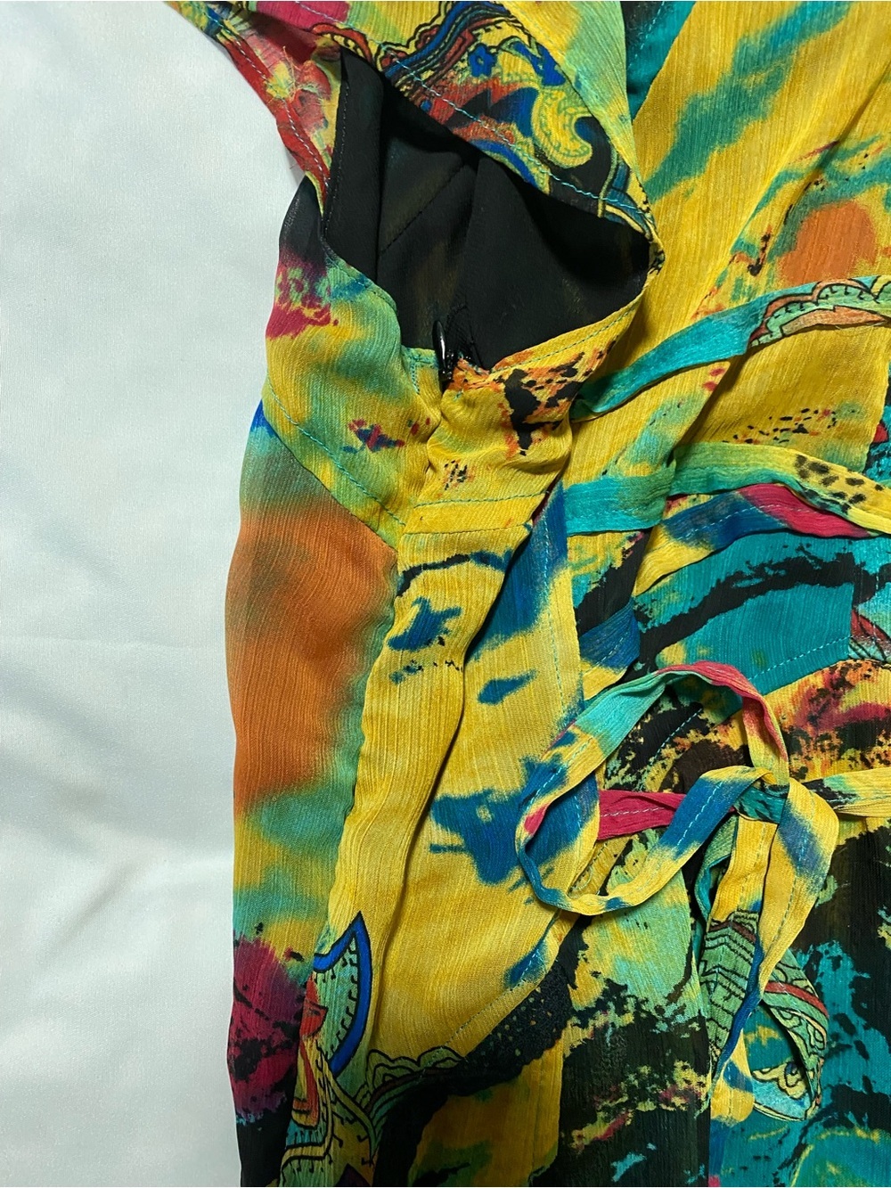 Retro style Abstract Yellow & Teal Maxi Dress with watercolor Print - Picture 4 of 6